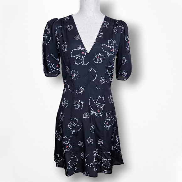 Reformation Dresses & Skirts - Reformation Mini Dress size 4 Black with Cowgirl Graphic V-Neck